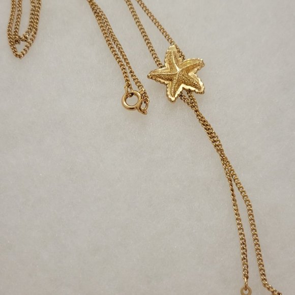 1970s Lariat Necklace Adjustable Sea Star Pendant Statement 14k gold Plate - Picture 6 of 7